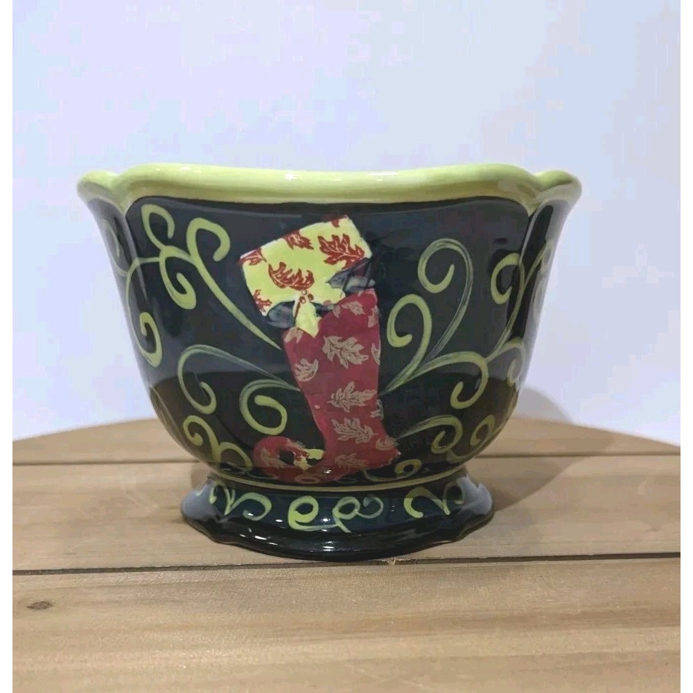 HOLIDAY SPLENDOR Christmas Stocking Bowl Certified‎ Int'l Patricia Brubaker Art